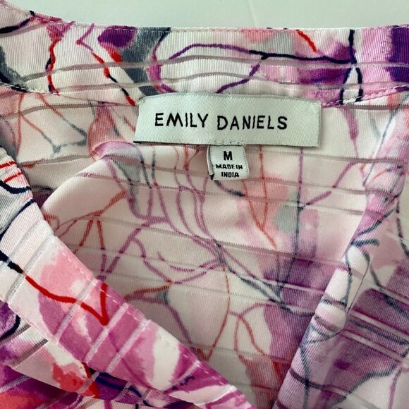 Emily Daniels Pink Purple Floral Print 3/4 Sleeves Top Women's Medium - Picture 8 of 10